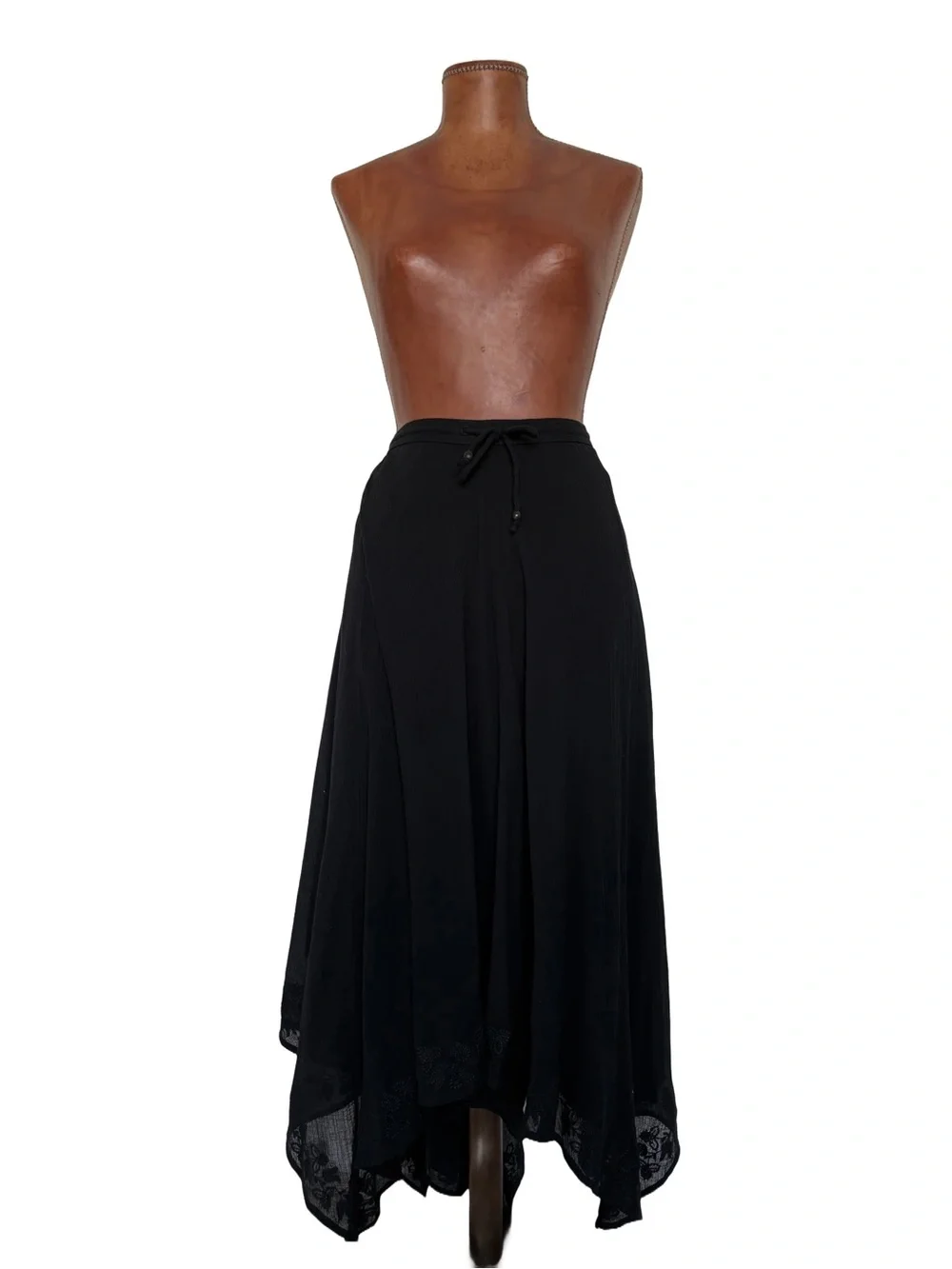 Lauren Ralph Lauren Vintage Black Handkerchief Skirt with Embroidered Hem